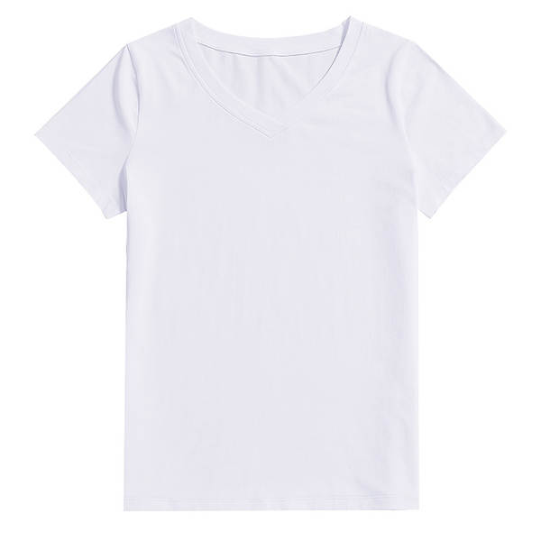 2026 Novas roupas femininas de cor pura Corpo Simples T-Shirt Curtas 1688 Esmalte T-Shirt branco V-Collage T-Shirt