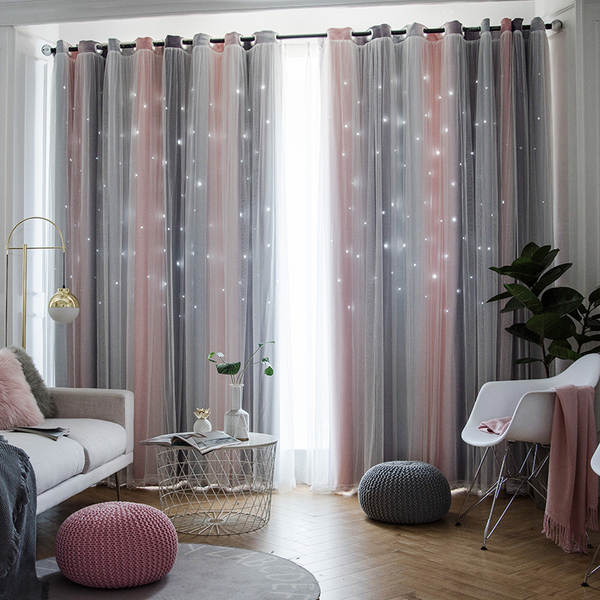 Morandy gradual estrela estrela cortinas tremer rede princesa vermelha cortinas duplas cortinas quarto cortinas