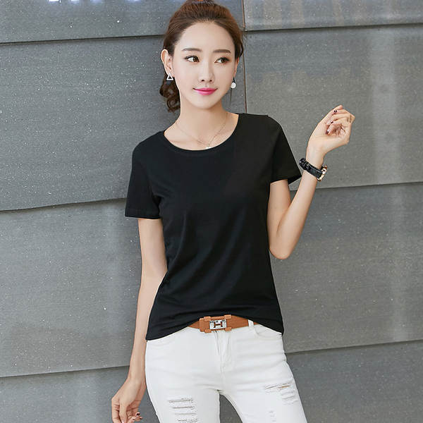 2026 Novas roupas femininas de cor pura Corpo Simples T-Shirt Curtas 1688 Esmalte T-Shirt branco V-Collage T-Shirt