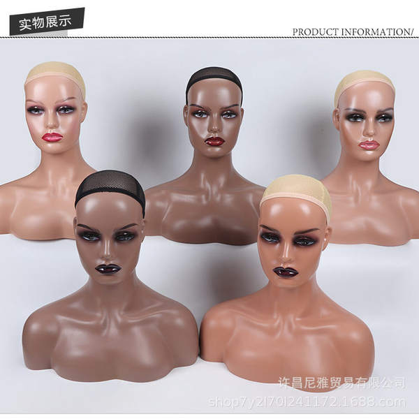 A origem da fábrica de cabelo falso modelo atacado pvc exibição feminina pele preta modelo europeia cabeça falsa ombro modelo cabeça