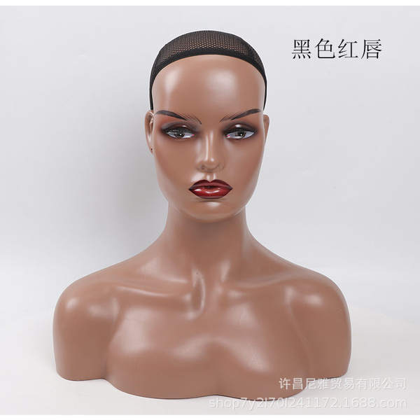 A origem da fábrica de cabelo falso modelo atacado pvc exibição feminina pele preta modelo europeia cabeça falsa ombro modelo cabeça