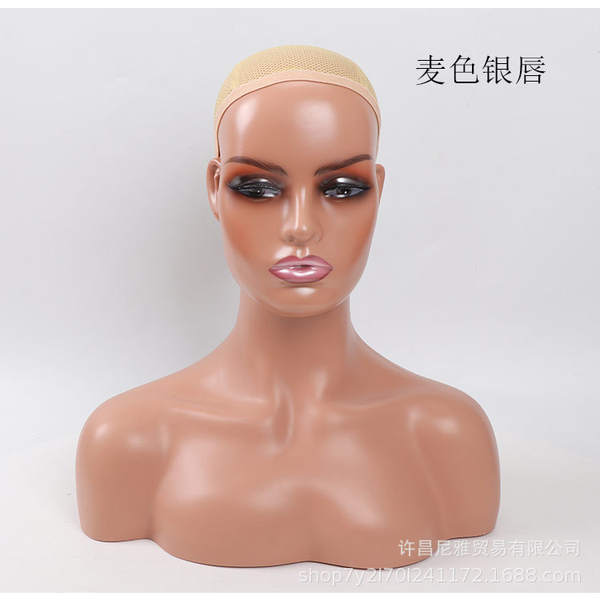 A origem da fábrica de cabelo falso modelo atacado pvc exibição feminina pele preta modelo europeia cabeça falsa ombro modelo cabeça
