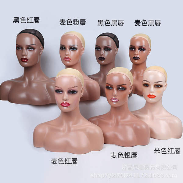 A origem da fábrica de cabelo falso modelo atacado pvc exibição feminina pele preta modelo europeia cabeça falsa ombro modelo cabeça