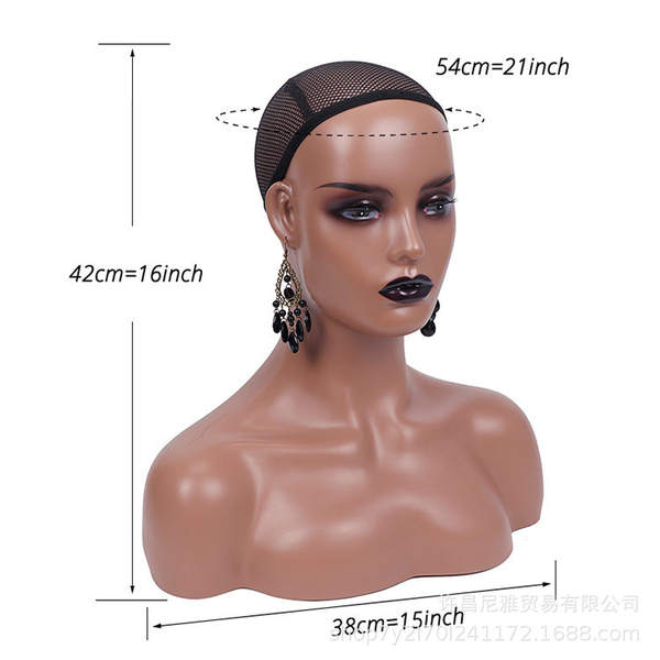 A origem da fábrica de cabelo falso modelo atacado pvc exibição feminina pele preta modelo europeia cabeça falsa ombro modelo cabeça