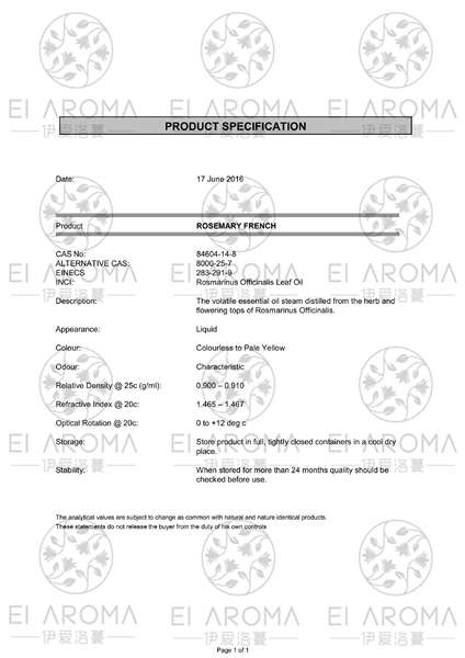 Óleo essencial Rosemary Unilateral fornecedor de óleo essencial 10ml