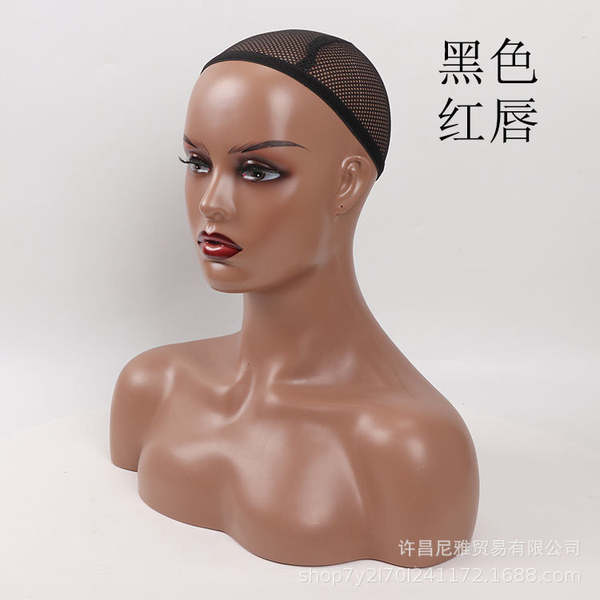 A origem da fábrica de cabelo falso modelo atacado pvc exibição feminina pele preta modelo europeia cabeça falsa ombro modelo cabeça