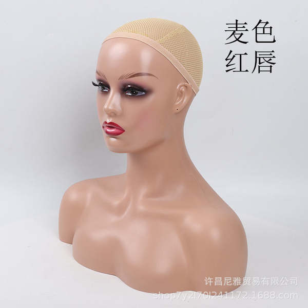 A origem da fábrica de cabelo falso modelo atacado pvc exibição feminina pele preta modelo europeia cabeça falsa ombro modelo cabeça