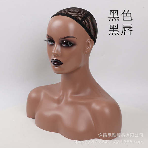 A origem da fábrica de cabelo falso modelo atacado pvc exibição feminina pele preta modelo europeia cabeça falsa ombro modelo cabeça