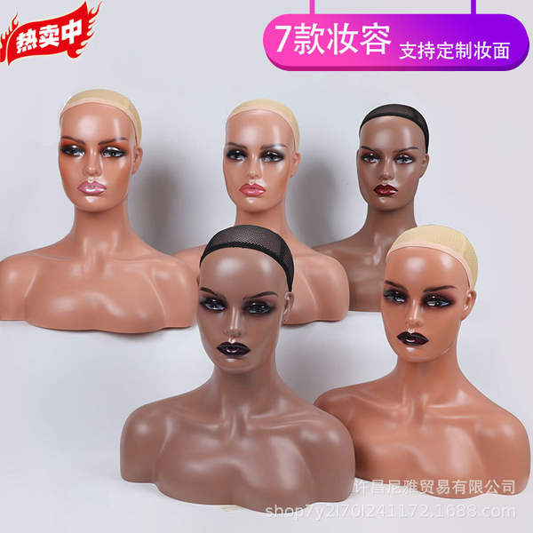 A origem da fábrica de cabelo falso modelo atacado pvc exibição feminina pele preta modelo europeia cabeça falsa ombro modelo cabeça