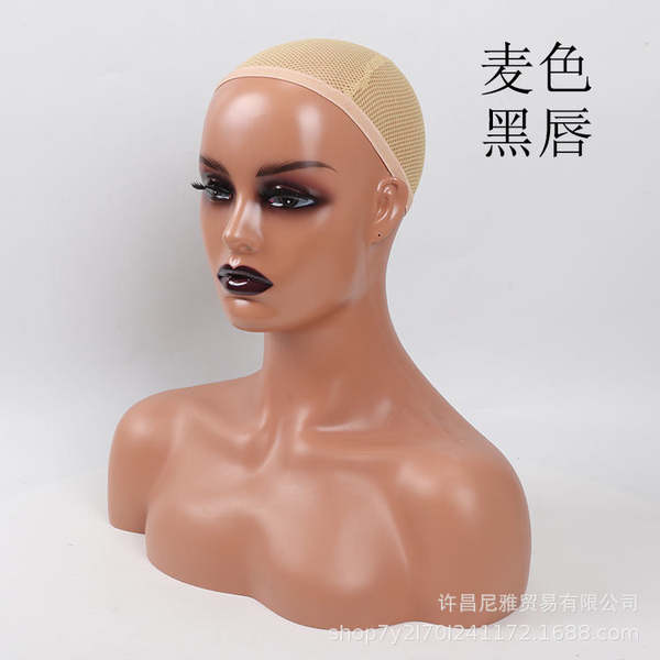 A origem da fábrica de cabelo falso modelo atacado pvc exibição feminina pele preta modelo europeia cabeça falsa ombro modelo cabeça
