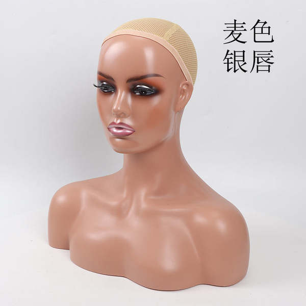 A origem da fábrica de cabelo falso modelo atacado pvc exibição feminina pele preta modelo europeia cabeça falsa ombro modelo cabeça