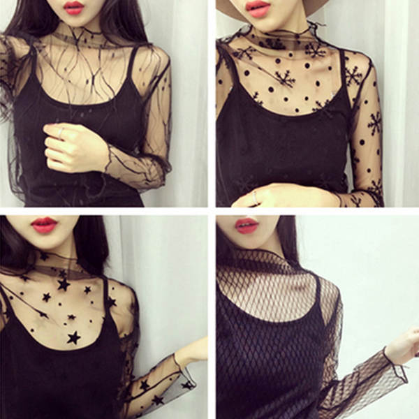 Blusa de malha de renda feminina
