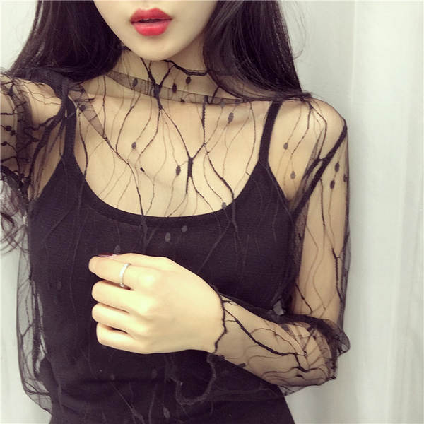 Blusa de malha de renda feminina