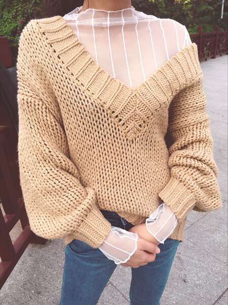 Blusa de malha de renda feminina