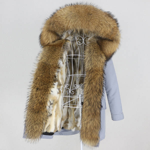 Comércio eletrônico transfronteiriço vestido de inverno feminino supera a mulher pode desmontar o cabelo real no cabelo longo coelho casaco de pele quente