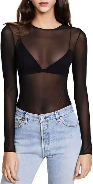 Camiseta feminina de malha transparente