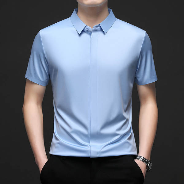 Camiseta de couro curto para homens moda 2026 verão resiliência de negócios de lazer pura camisa de gelo para homens