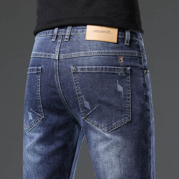 2026 Outono novo jeans masculino revestimento retangular elástico grosso modelo macio confortável masculino calças compridas