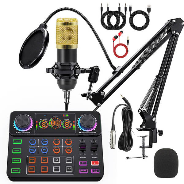 V8S cartão de som do celular Inglês kit de equipamentos de podcast bm800 microfone cantando celular F998 kit de transmissão ao vivo