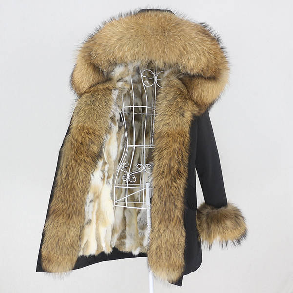 Comércio eletrônico transfronteiriço vestido de inverno feminino supera a mulher pode desmontar o cabelo real no cabelo longo coelho casaco de pele quente