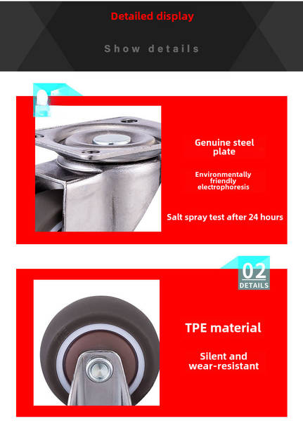 Roda de rodapé leve Tpe M6 Roda de rodapé multidisciplinar com móveis de travão rolamento silencioso rodas de borracha suave Tpe