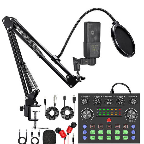 V8S cartão de som do celular Inglês kit de equipamentos de podcast bm800 microfone cantando celular F998 kit de transmissão ao vivo
