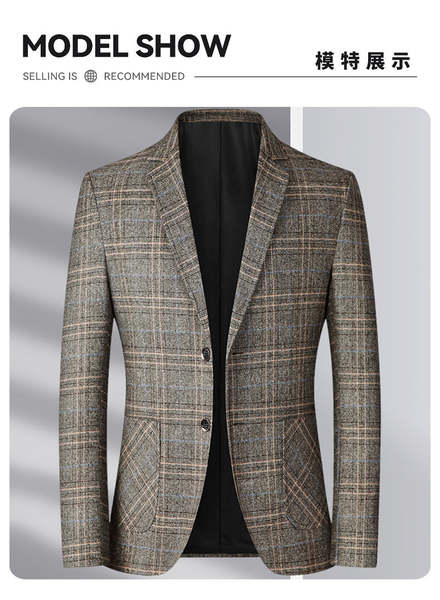 Transfronteiriço masculino de alta qualidade primavera outono recreativo grão de café cor casual negócios jantar vestido casaco roupa de banho