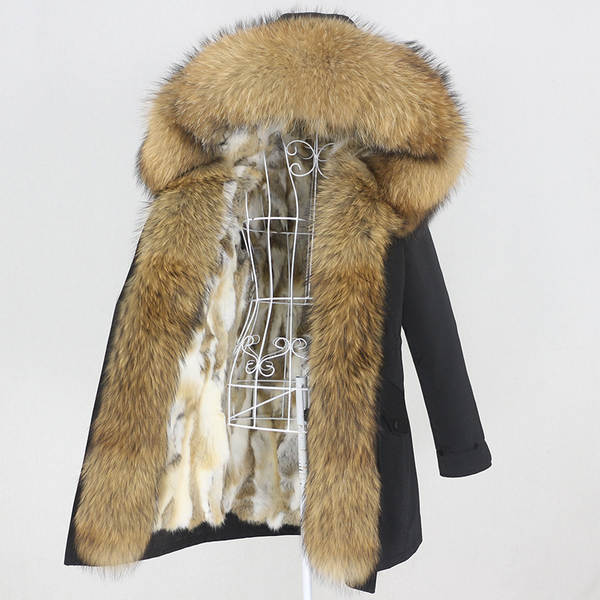 Comércio eletrônico transfronteiriço vestido de inverno feminino supera a mulher pode desmontar o cabelo real no cabelo longo coelho casaco de pele quente