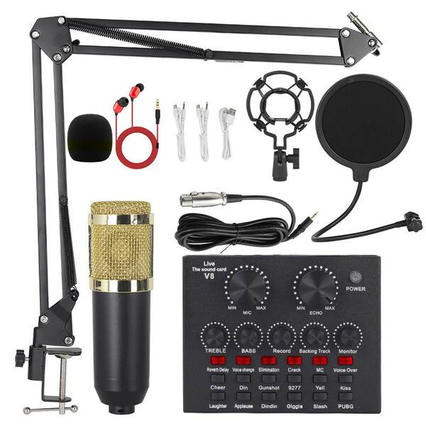 Transfronteiriço BMW 800 microfone v8s cartão de som em inglês computador celular gravação ao vivo completo de equipamentos de podcast