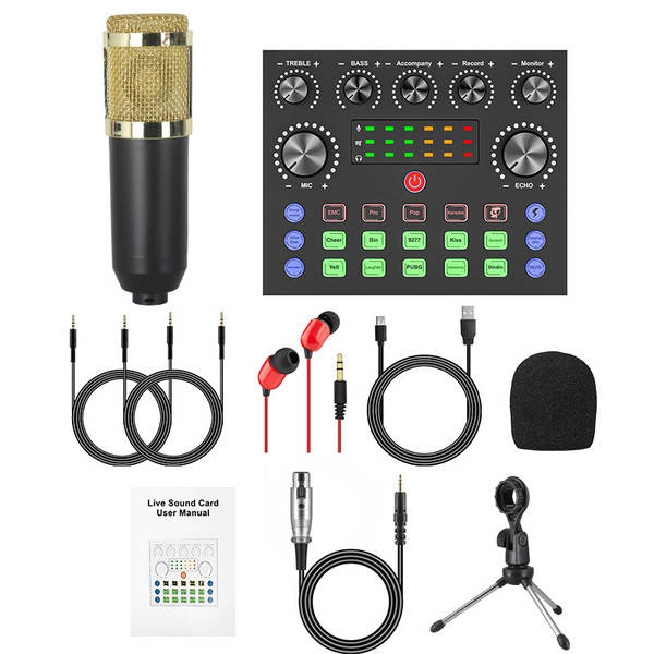Transfronteiriço V8S Inglês de transmissão ao vivo bm800 pacote de braço pendurado pacote de cartão de telefone celular de transmissão ao vivo podcast completo