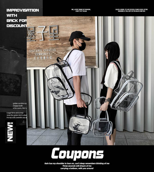 Amazon Transboundary Supply Transparente backpack pvc duplo ombro saco pvc saco grande capacidade saco estudante