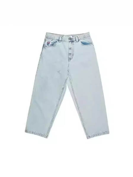 Polar Big Boy jeans Y2K Hip-Hop desenho de desenho animado penteado azul solto jeans homens