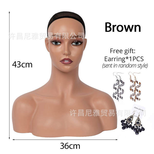 A origem da fábrica de cabelo falso modelo atacado pvc exibição feminina pele preta modelo europeia cabeça falsa ombro modelo cabeça