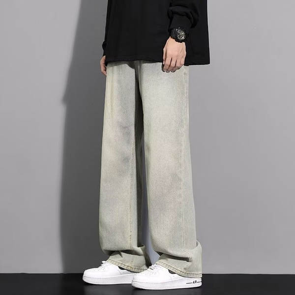 Americano vintage fazer jeans velhos homens relaxante calças retas de pernas largas calças adolescentes tendência high street casual calças longas
