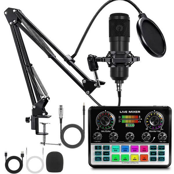 Cartão de som inglês F998 microfone V8S transfronteiriço placa de gravação de computador de transmissão ao vivo equipamento de podcast completo