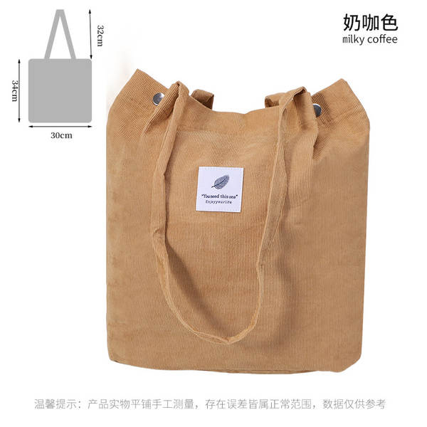 ins风简约灯芯绒帆布包双肩带帆布袋旅行外出收纳包女包单肩包
