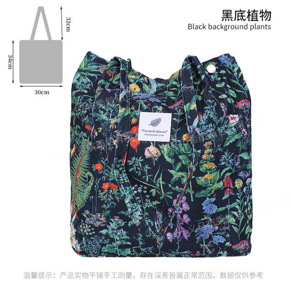 ins风简约灯芯绒帆布包双肩带帆布袋旅行外出收纳包女包单肩包