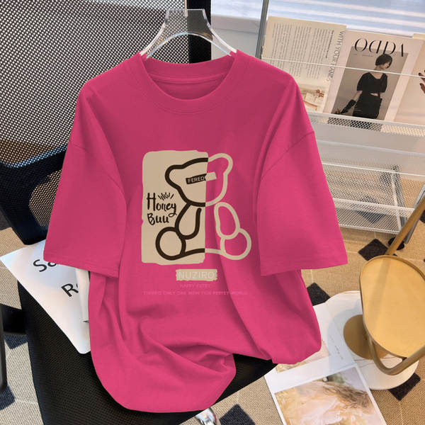 Camiseta feminina de algodão curta