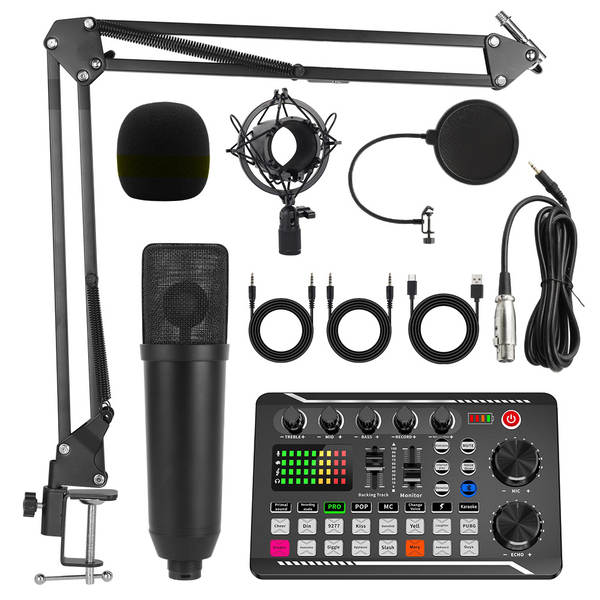 BM800 microfone f998 telemóvel cartão de voz em inglês computador USB aparelho de podcast kit de fone de ouvido ao vivo