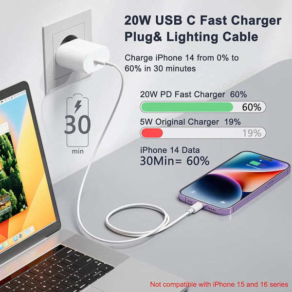 A cabeça de carregamento padrão da UE PD20W é adequada para o carregador de celular da Apple para o iPhone.