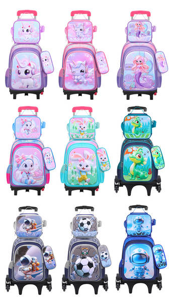Novo 3D de couro da escola primária tecido de nylon três conjuntos de crianças sacola bolsas de comércio exterior bolsas de almoço fábrica