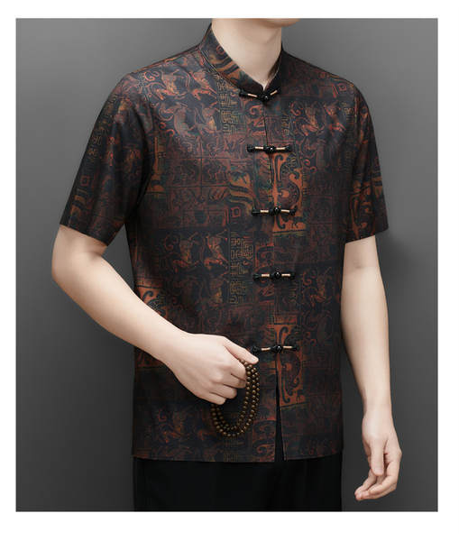 2026 verão velho homem chinês pai vestido de chinês velho de mãos curtas homem vestido de estilo nacional camisa masculina