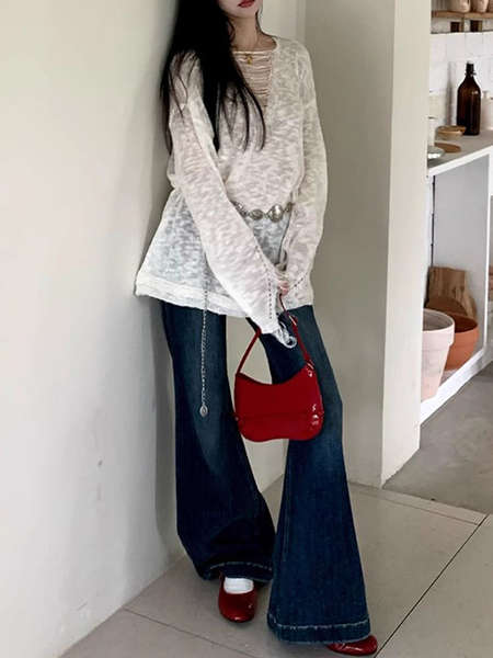 Roupa azul feminina do outono y2k do milênio americano de baixa cintura