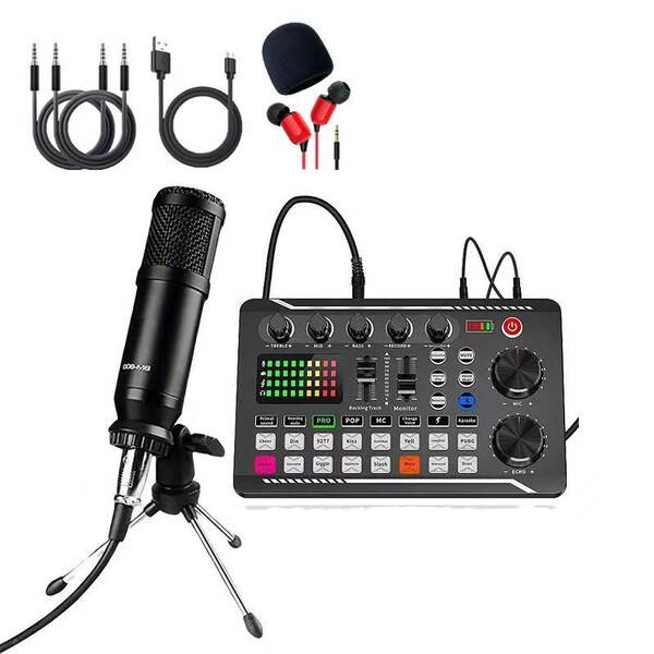 V8S cartão de som do celular Inglês kit de equipamentos de podcast bm800 microfone cantando celular F998 kit de transmissão ao vivo