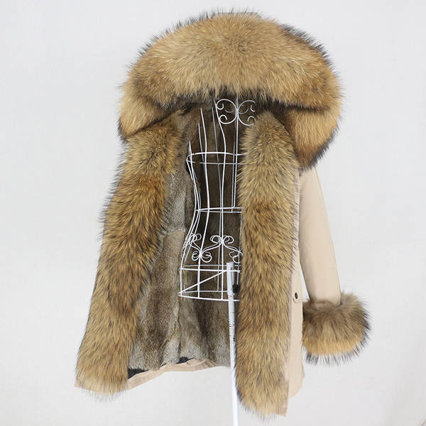 Comércio eletrônico transfronteiriço vestido de inverno feminino supera a mulher pode desmontar o cabelo real no cabelo longo coelho casaco de pele quente
