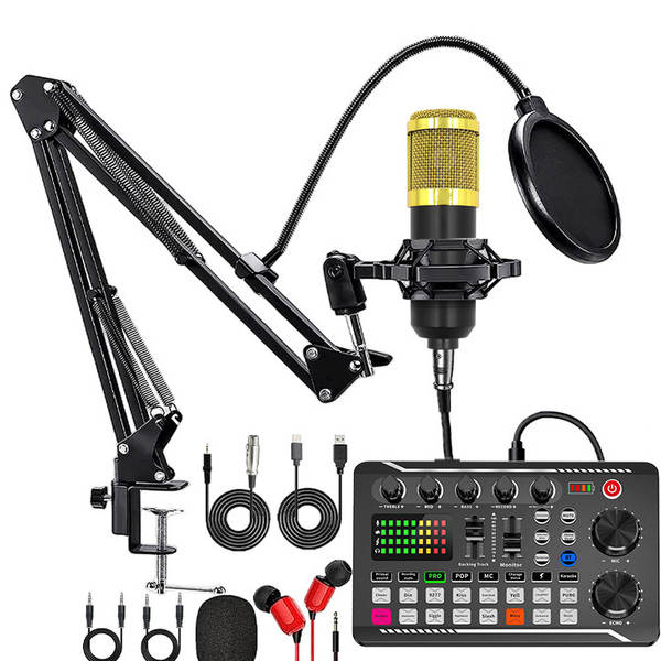 V8S cartão de som do celular Inglês kit de equipamentos de podcast bm800 microfone cantando celular F998 kit de transmissão ao vivo