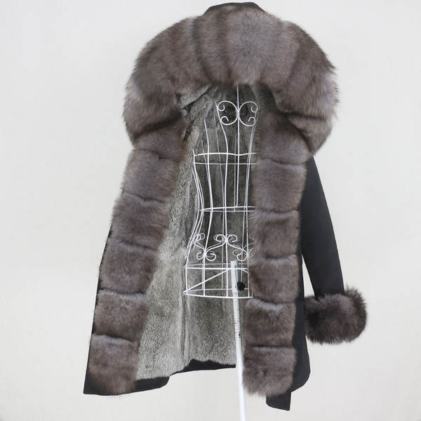 Comércio eletrônico transfronteiriço vestido de inverno feminino supera a mulher pode desmontar o cabelo real no cabelo longo coelho casaco de pele quente
