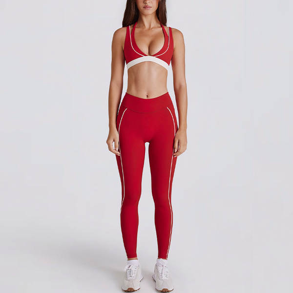 Férias transfronteiriças dois pedaços de cor branca corrida calças de fitness V colar de pescoço esportes roupas íntimas peito yoga roupa de roupa