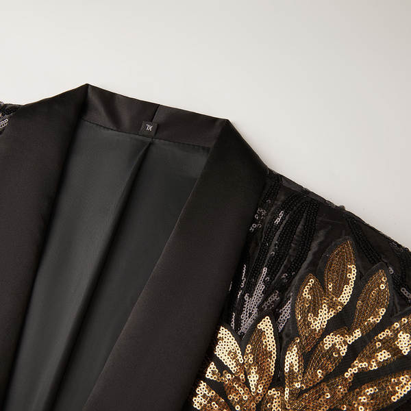 Mulheres transfronteiriças de alta qualidade de ouro brilhante coletor de roupa de cama suíte vestido casual casaco cantor performance vestido