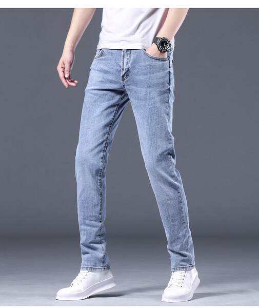 2025 Novo jeans masculino verão coreano coroado Pequenas pernas Longas calças masculinas elegantes calças de descanso flexíveis